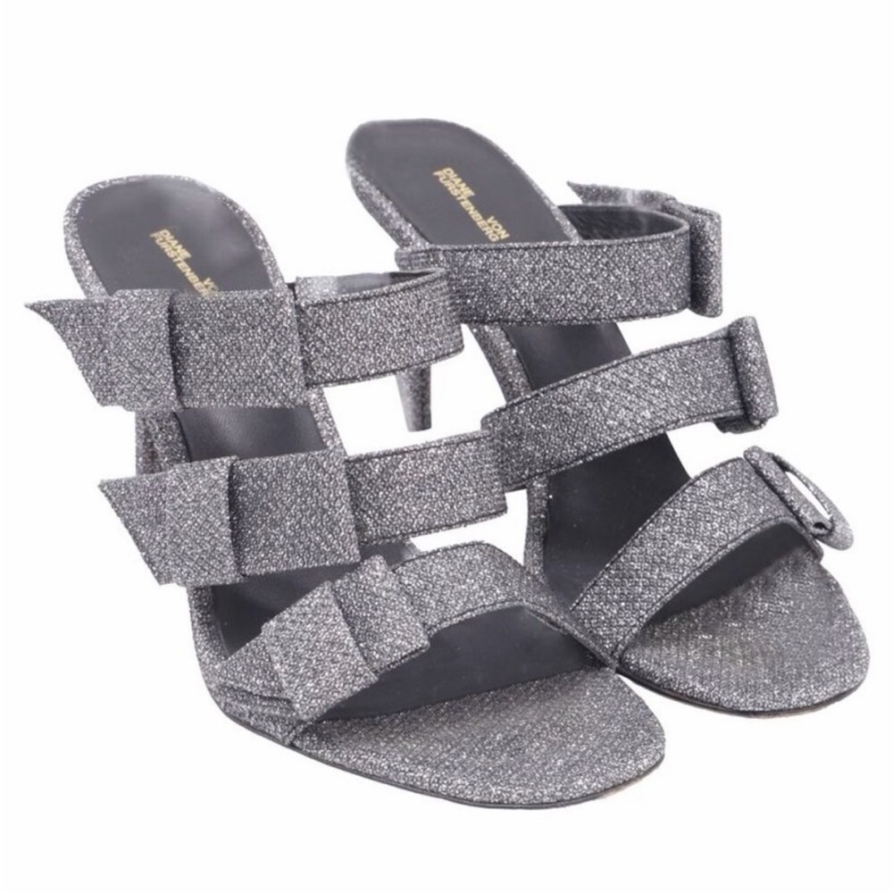 Diane Von Furstenberg DVF Amari Silver Glitter High Heel Sandals
